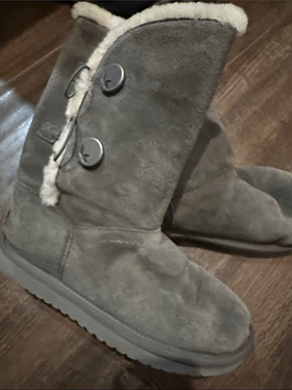Koolaburra Gray Suede Button Cozy Boots